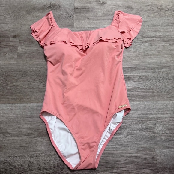 Michael Michael Kors Pink Ruffle One Piece Bathing Suit Swim 12 - Picture 2 of 7